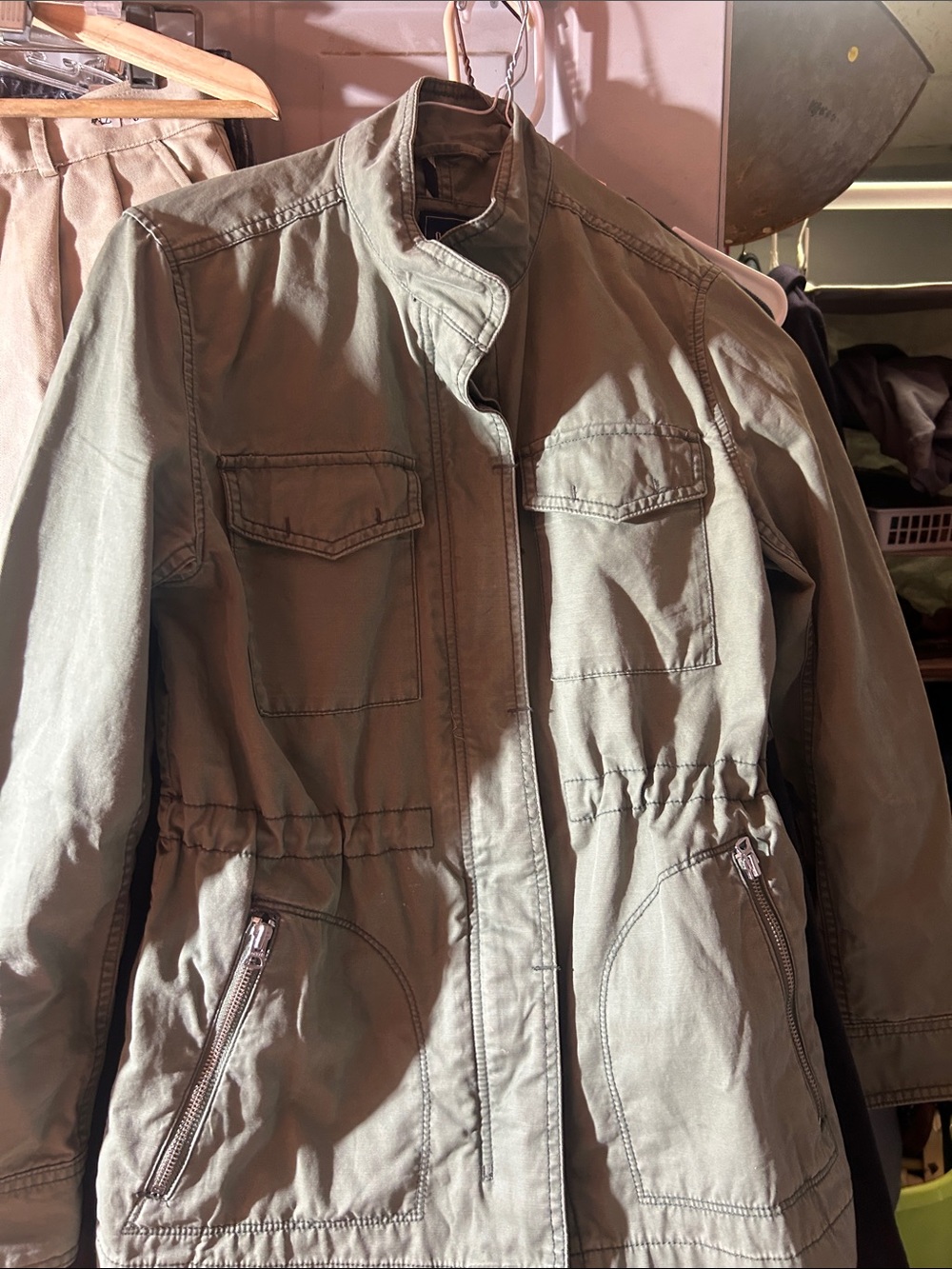 GAP Olive Green Military Field Jacket with Stand Collar